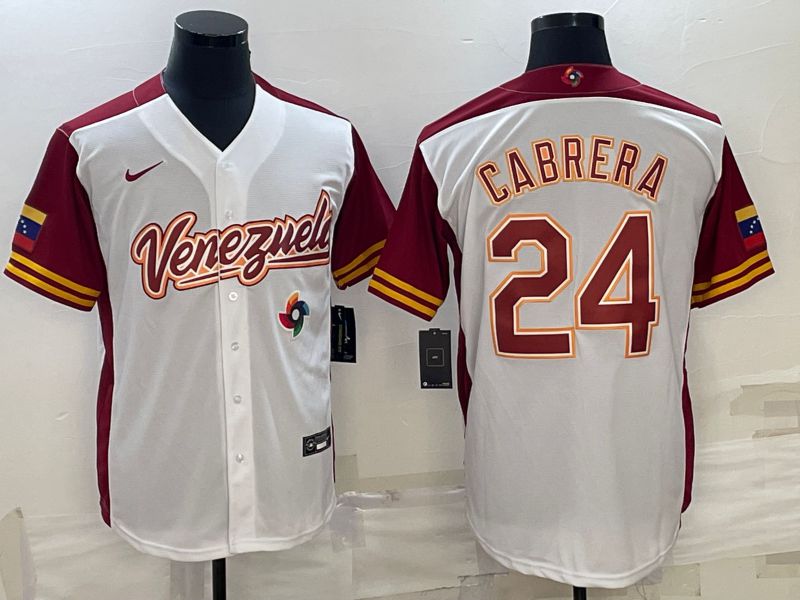 Men 2023 World Cub Venezuela #24 Cabrera White Nike MLB Jersey8->more jerseys->MLB Jersey